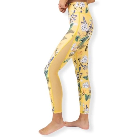 Zyia Active Yellow Multicolor Floral Mesh Panels High Rise Leggings Youth 12 - Picture 1 of 5